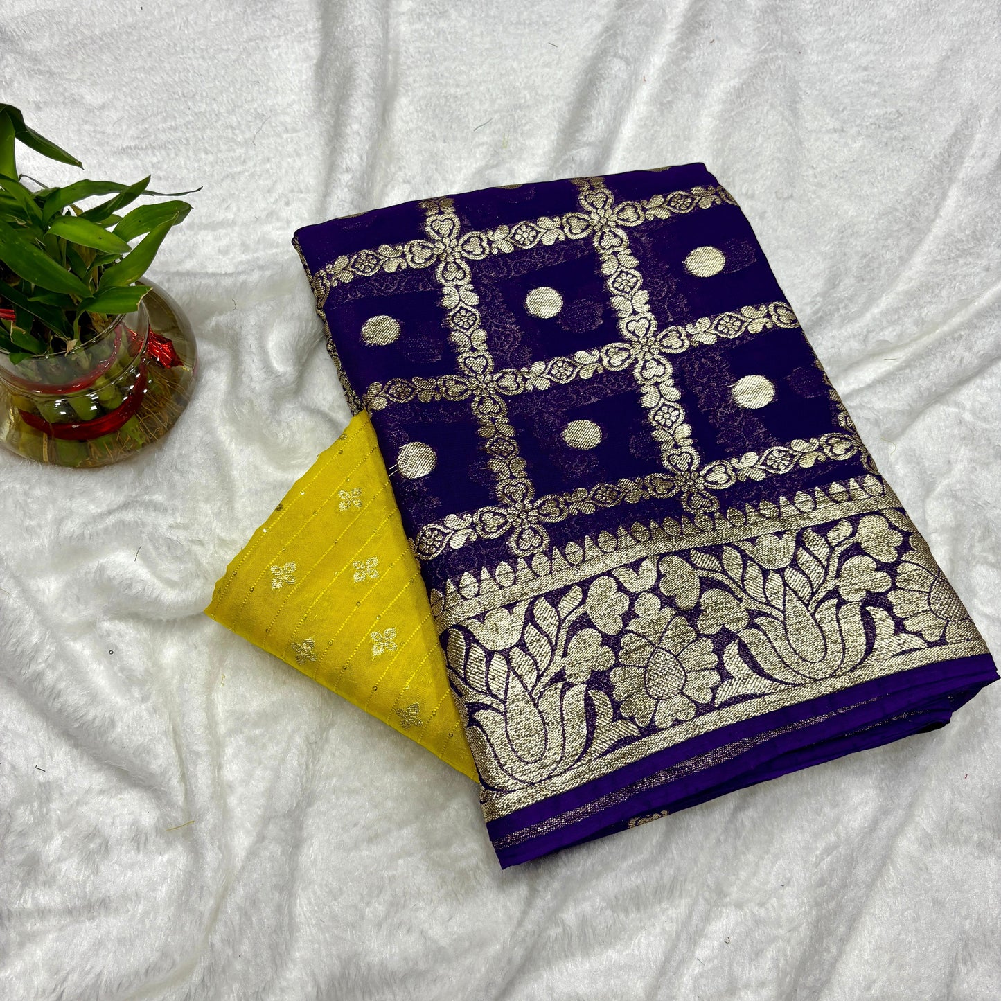 Pure Blue Viscose Georgette Saree With Contrast Fancy Sequence Blouse Fabric