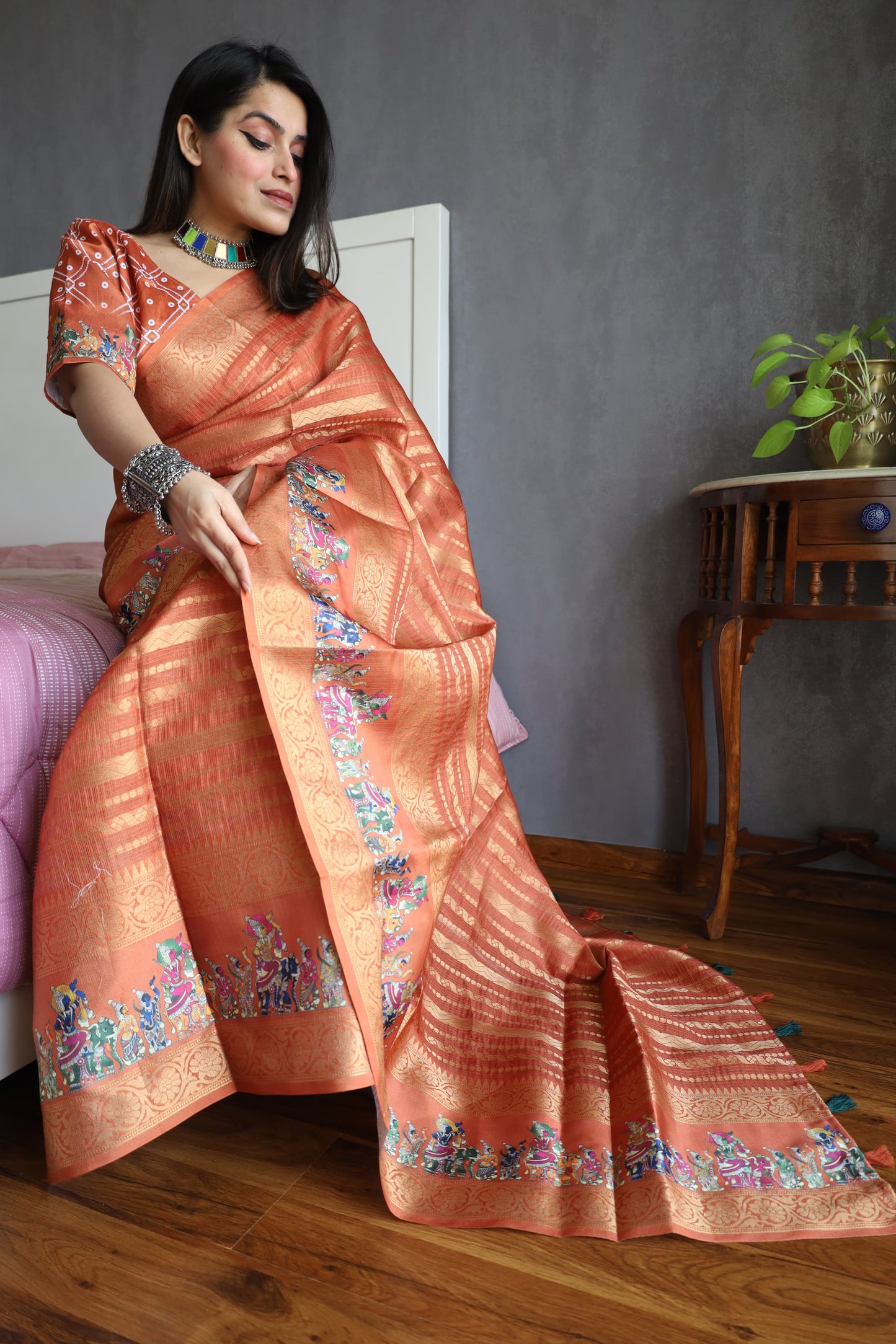 Orange Color Anupama Kota Doriya Digital Printed Saree