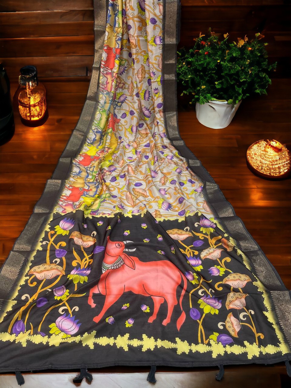 Multi color Dola Silk Digital Printed Saree