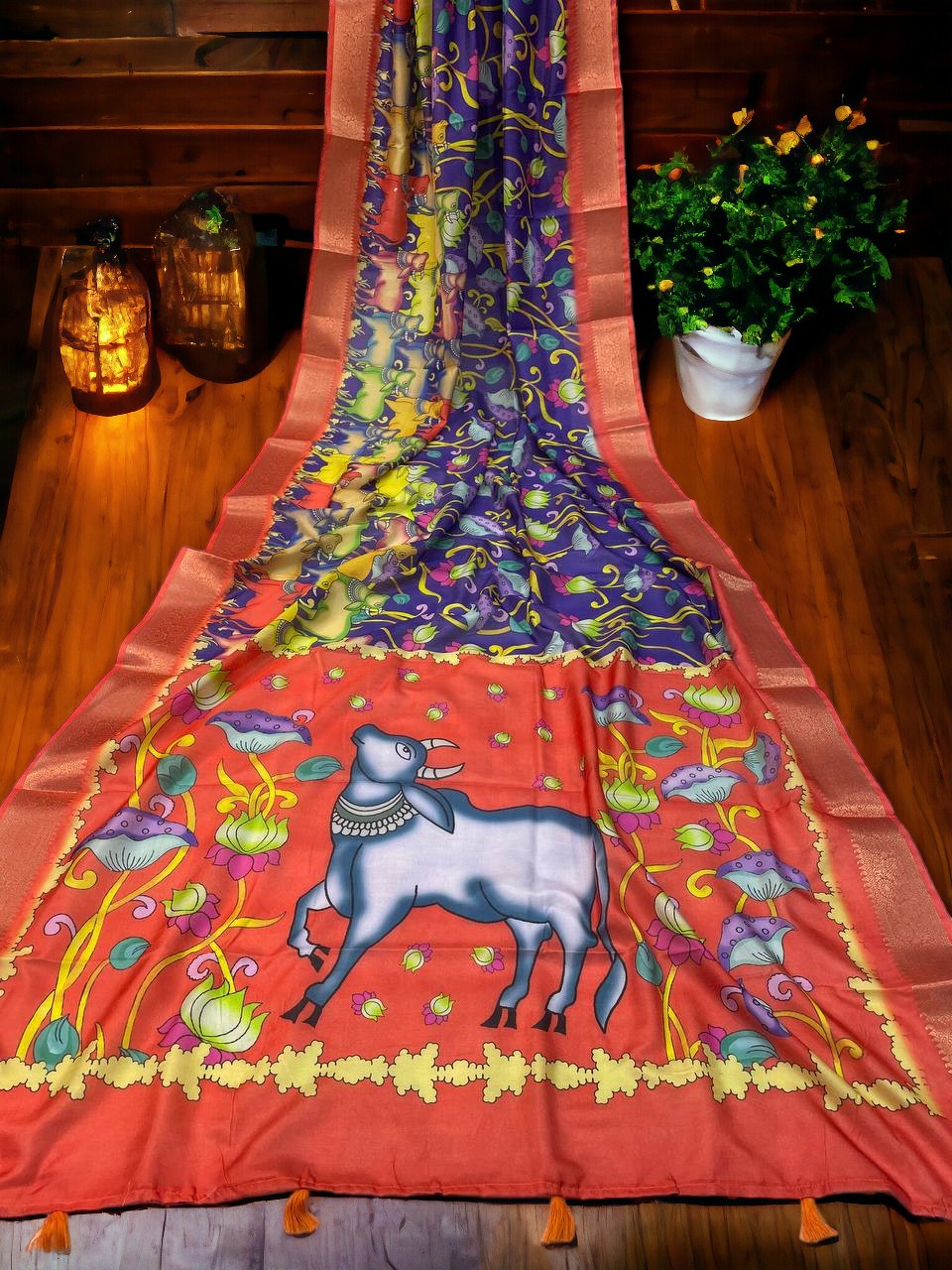 Multi color Dola Silk Digital Printed Saree