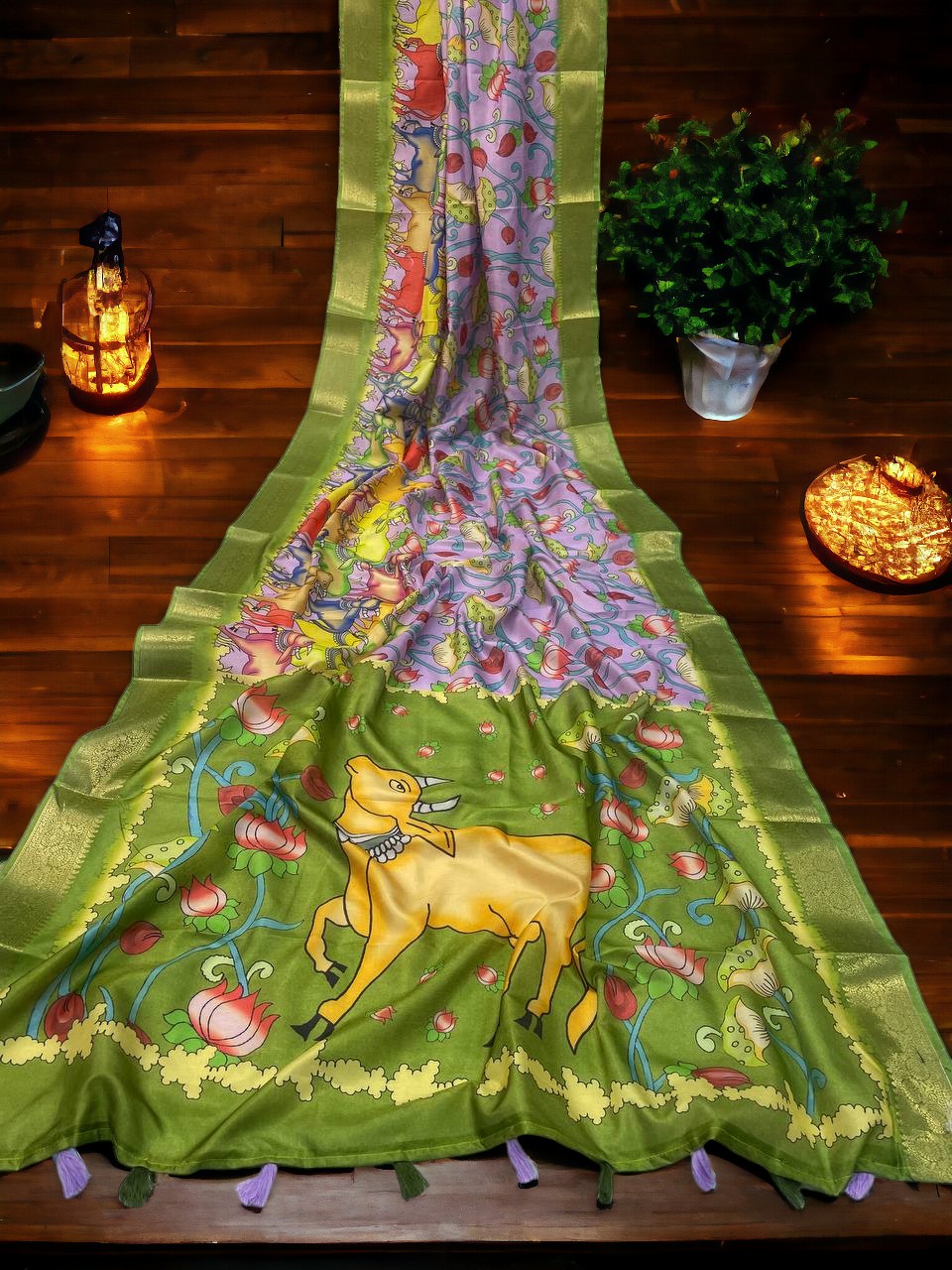 Multi color Dola Silk Digital Printed Saree