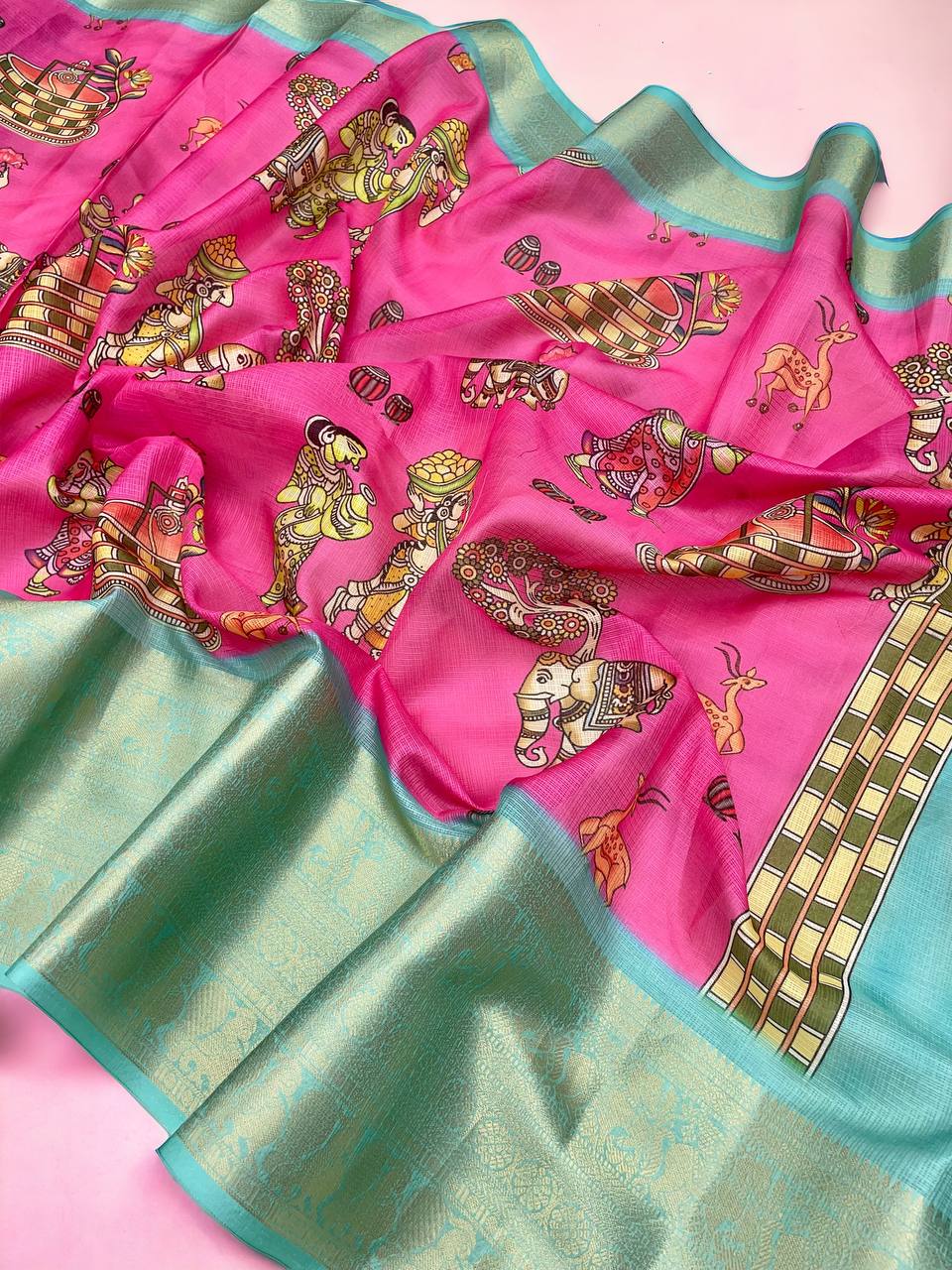 Pink Kota Digital Printed Saree