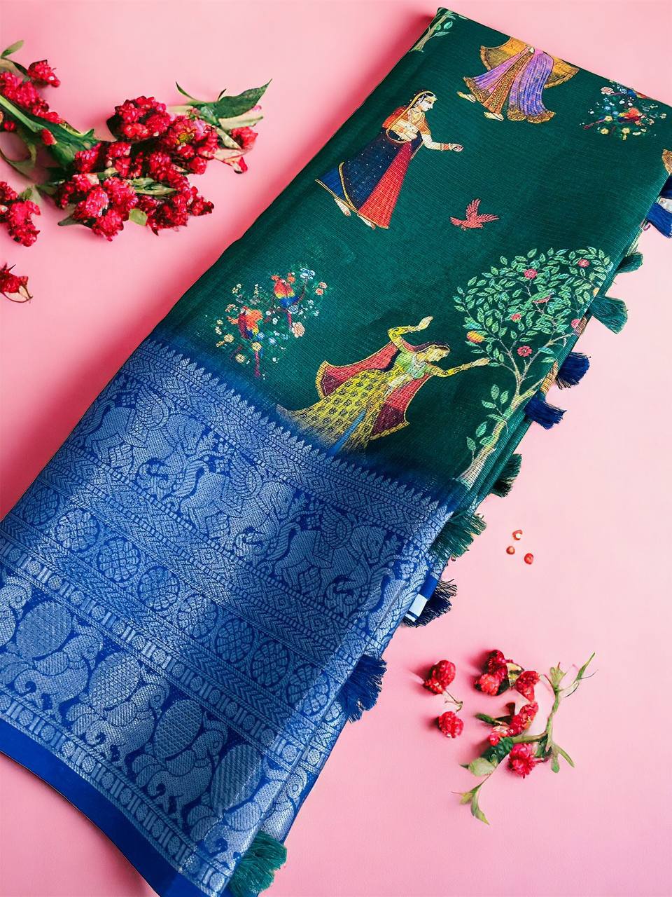 Violet Color Kota Doriya Digital Print Saree