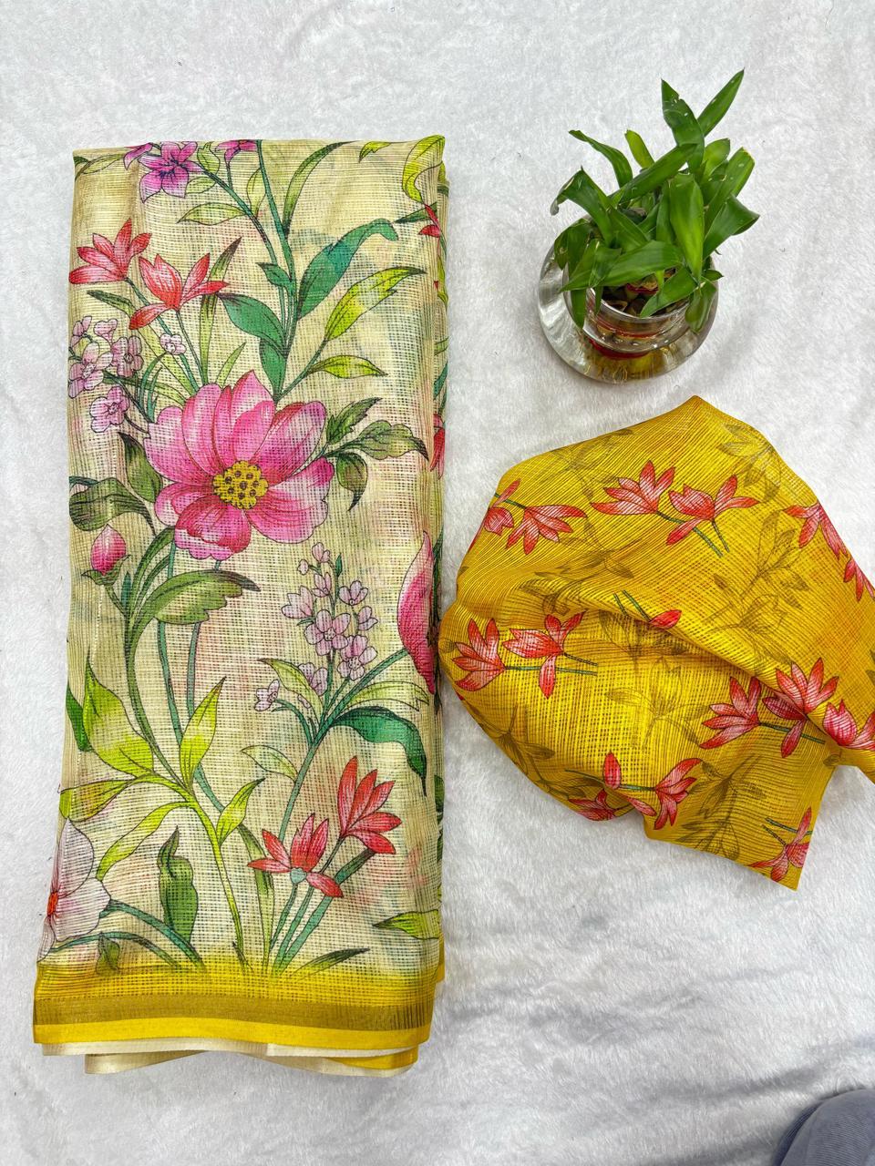 Flora Fest Yellow Designer Saree