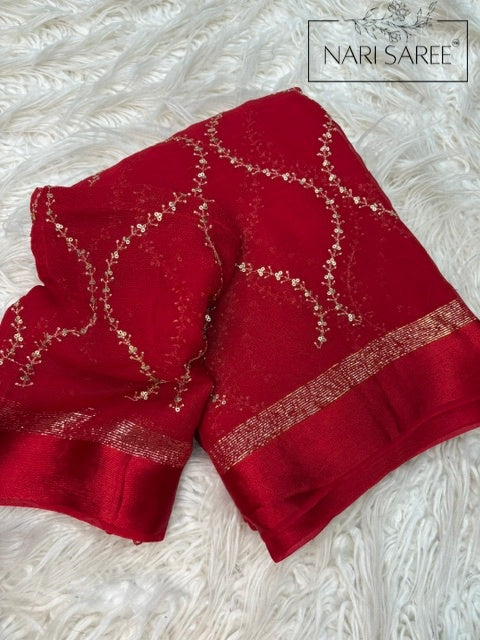 Saanvi - Red Sequin Saree