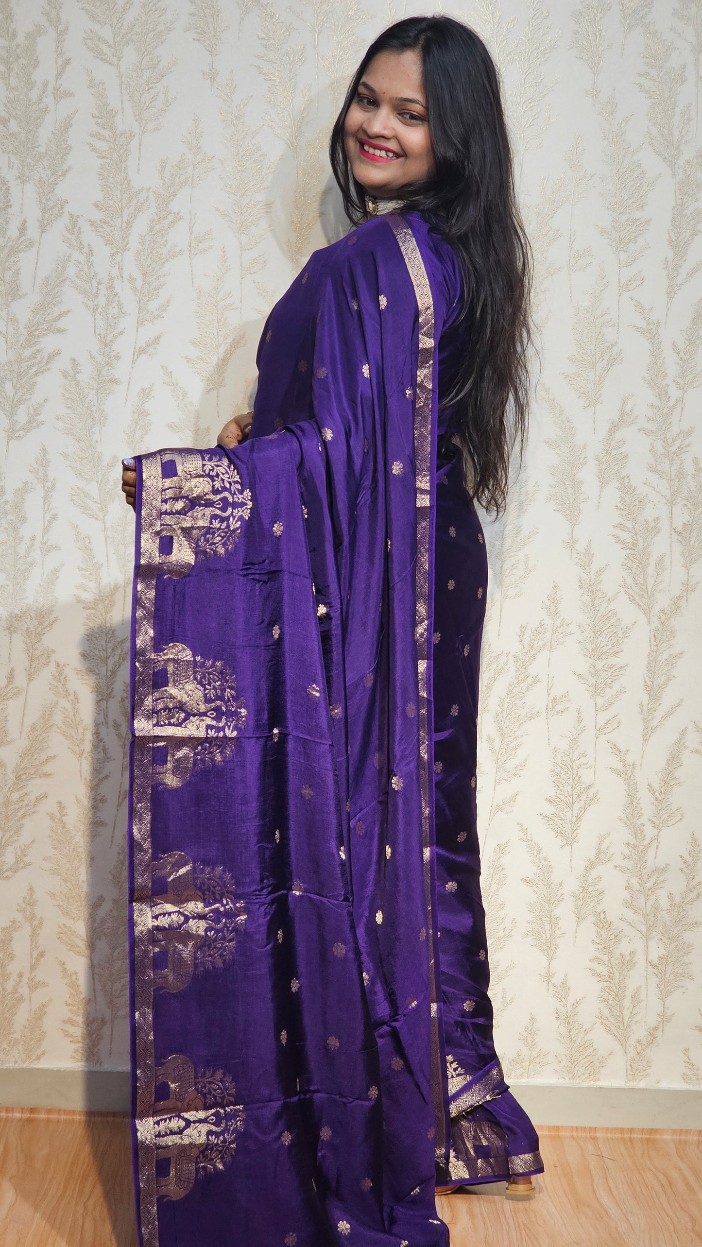 Indrani - Heritage Elephant Motif Royal Purple Saree