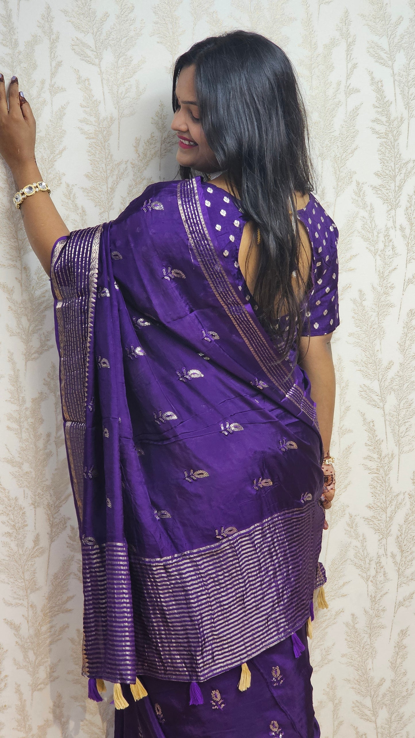 Scarlet Symphony β Pure Viscose Embroidered Royal Purple Saree