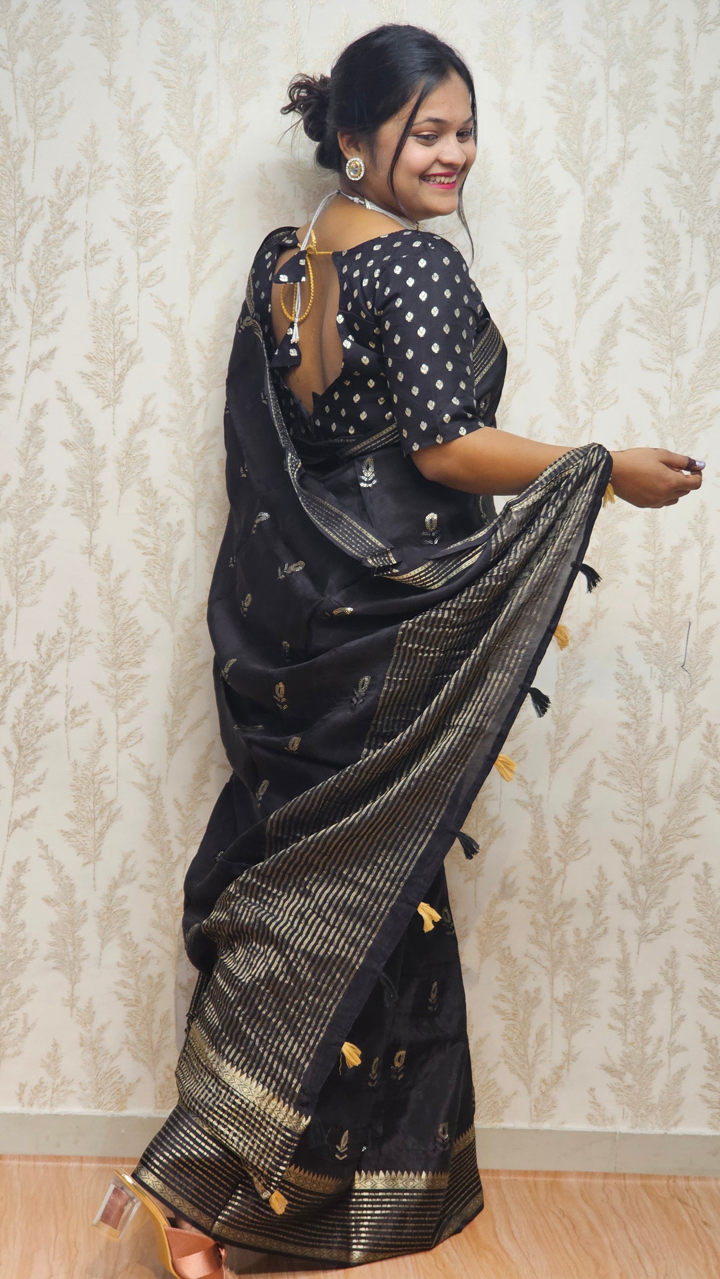 Scarlet Symphony β Pure Viscose Embroidered Black Color Saree