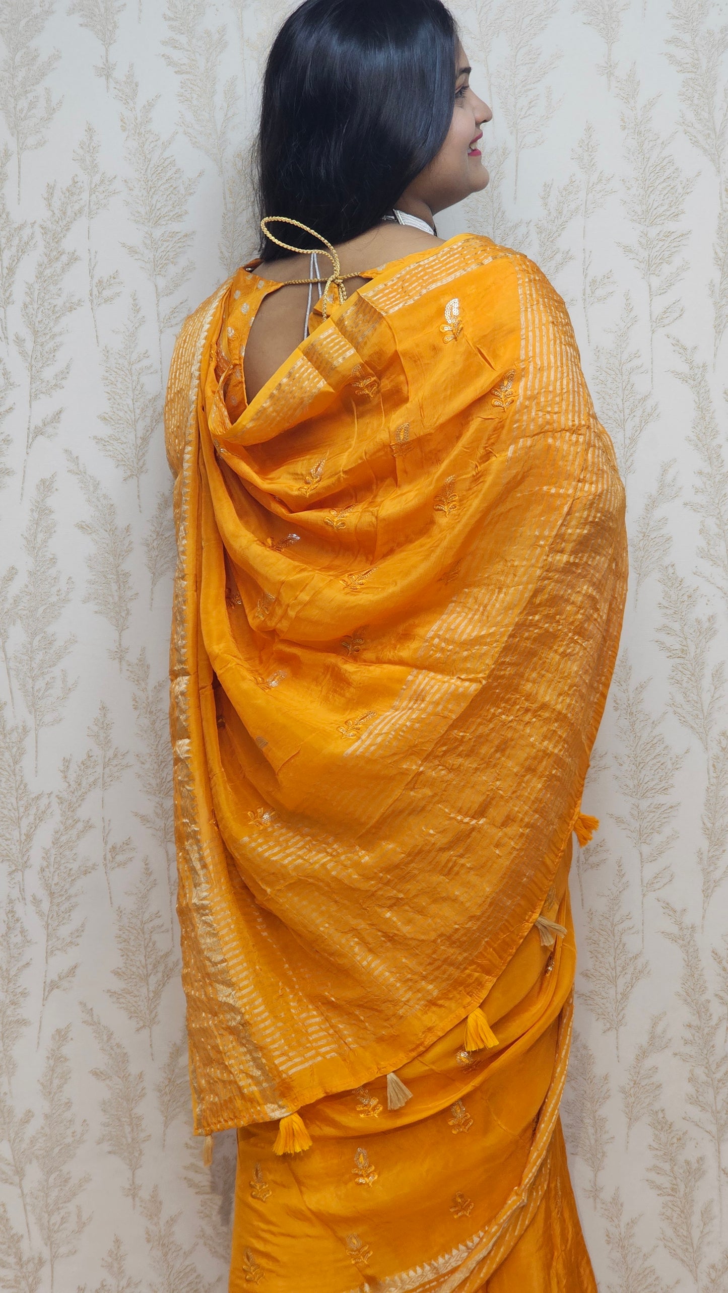 Scarlet Symphony โ Pure Viscose Embroidered Mustered Yellow Saree