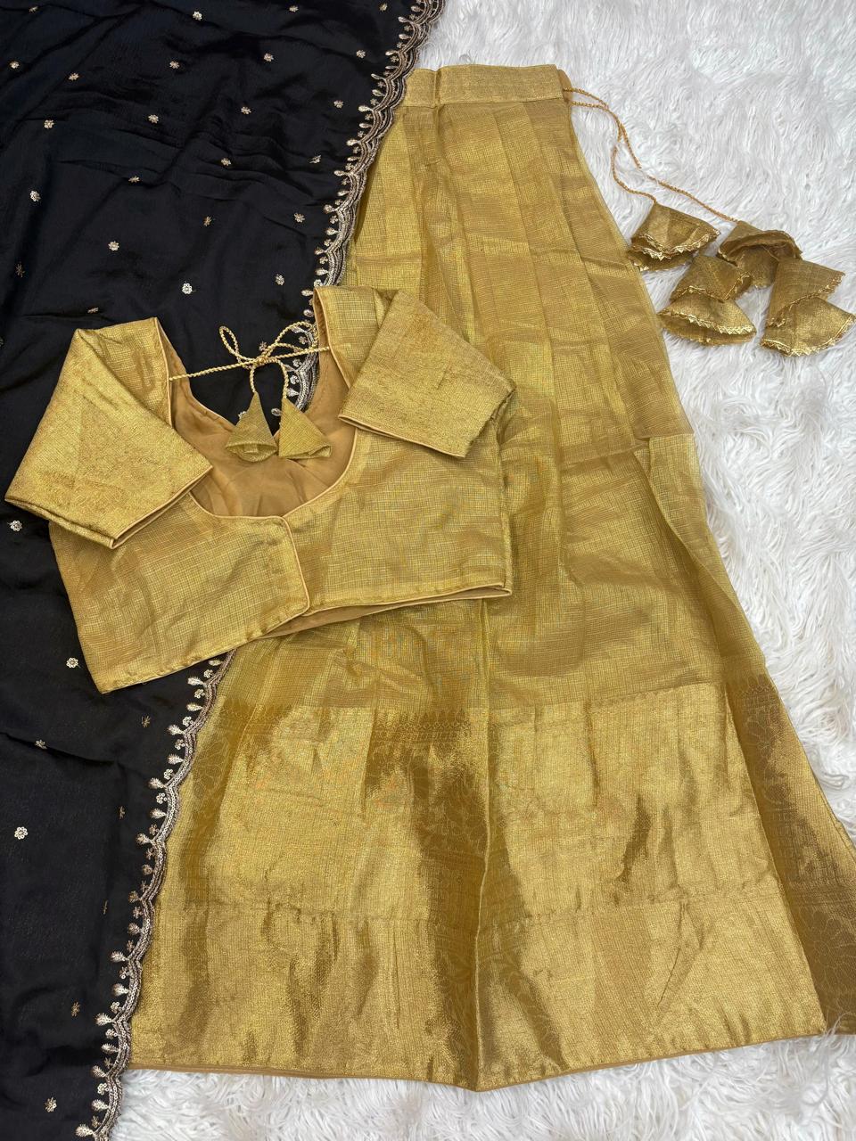 Swarna Chex Jacquard Lehenga-Black