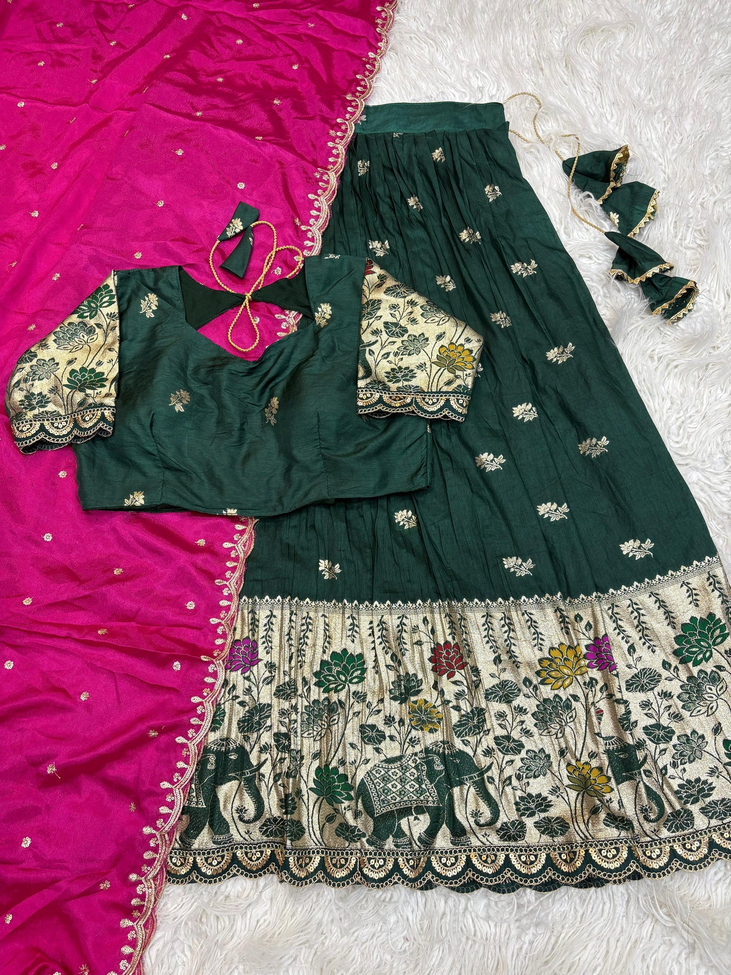 Rajkumari Elephant Parade Lehenga-Green Rani