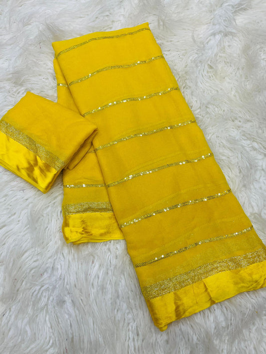 Yellow Color Shimmering Viscose Georgette Saree