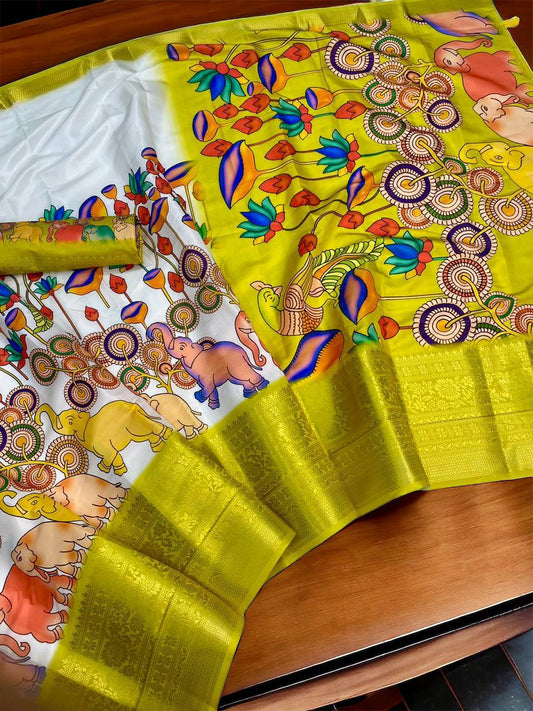 Yellow Color Art Silk Digital Printed Saree
