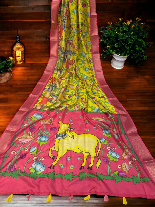 Multi color Dola Silk Digital Printed Saree