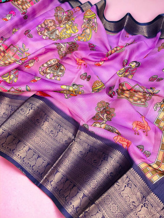 Purple color Kota Digital Printed Saree