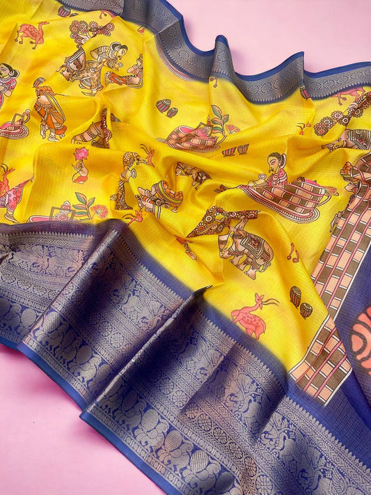 Yellow Color Kota Digital Printed Saree