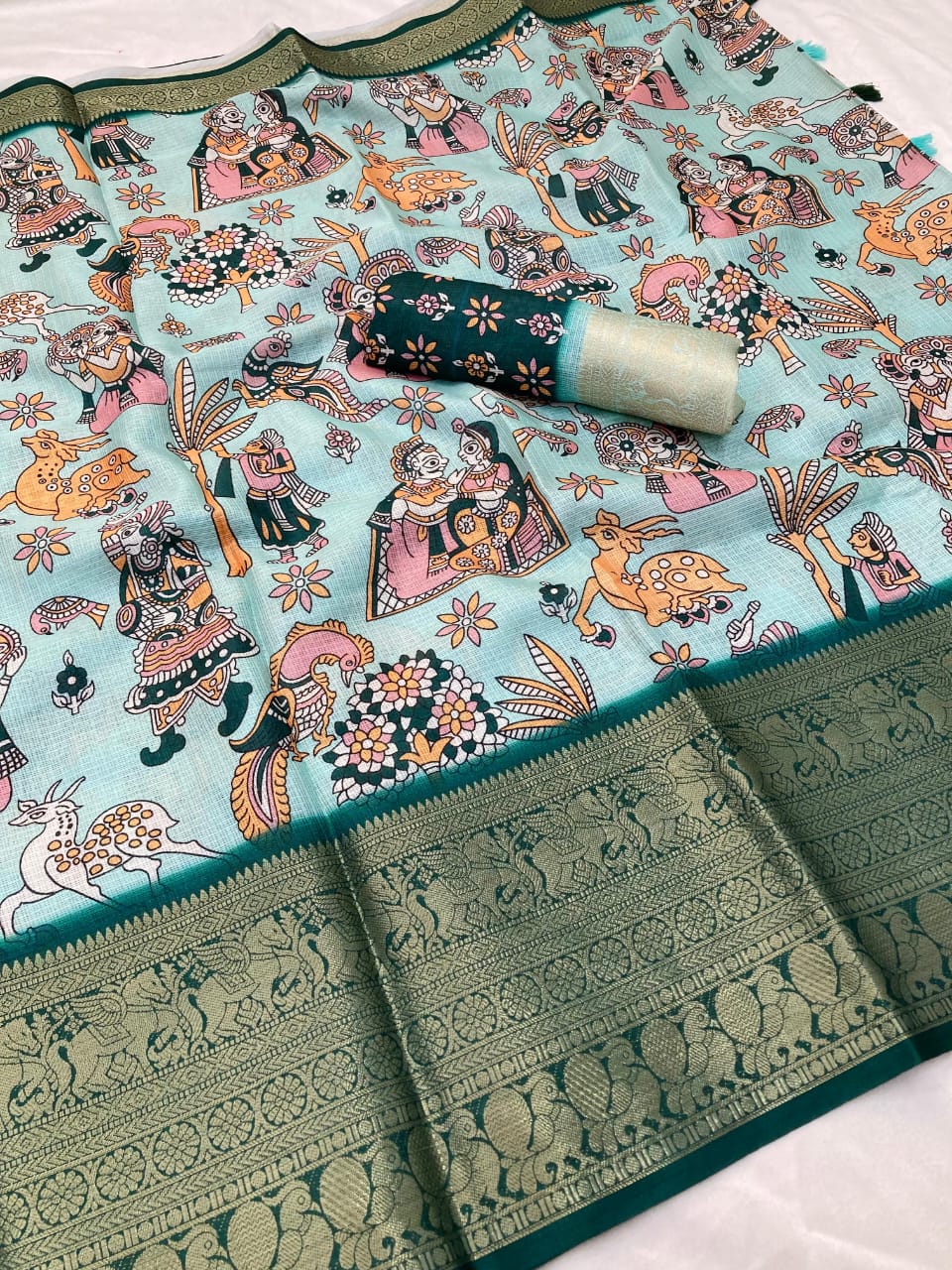 Rama Color Pure Banaras Warm Silk Kota Jacquard With Beautiful Print Design