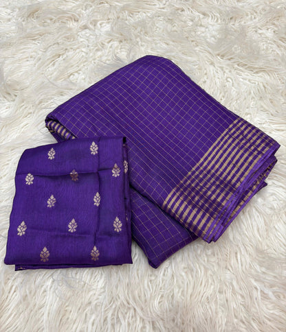Amber Aura – Woven Checkered Royal Purple Viscose Saree