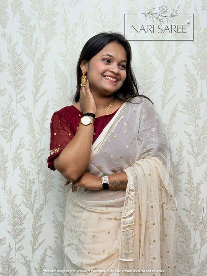 Suhani -  (Zari Charm) Elegant Beige Saree with Golden Butti Work