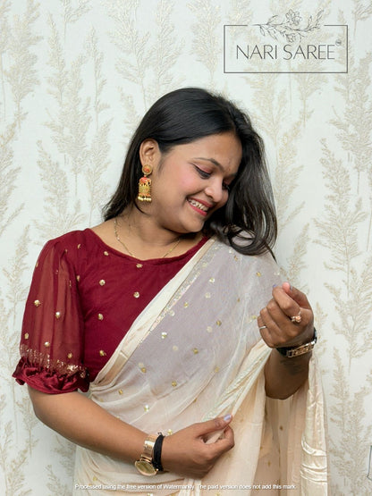 Suhani -  (Zari Charm) Elegant Beige Saree with Golden Butti Work