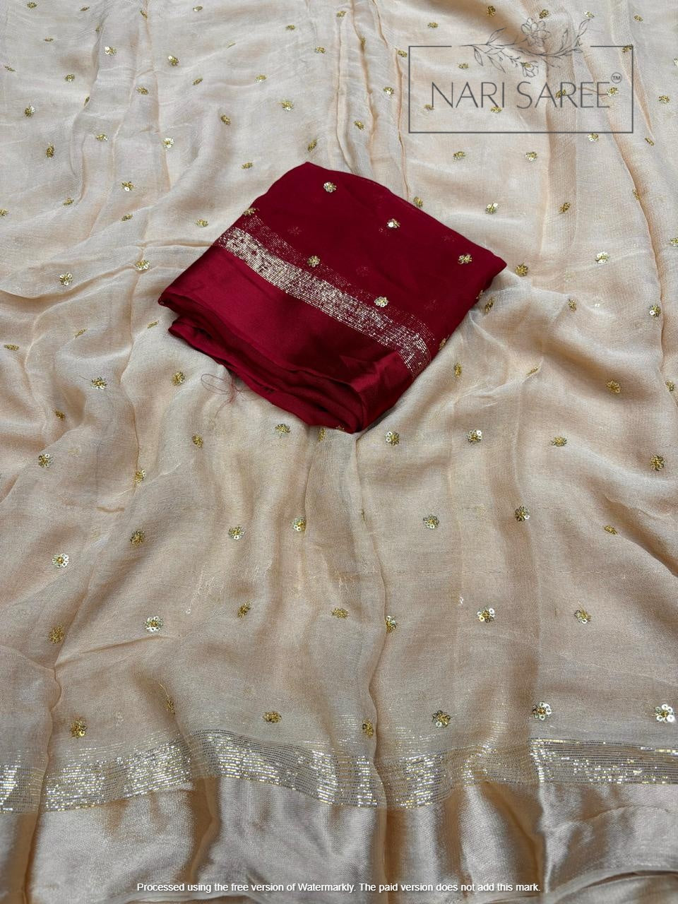 Suhani -  (Zari Charm) Elegant Beige Saree with Golden Butti Work