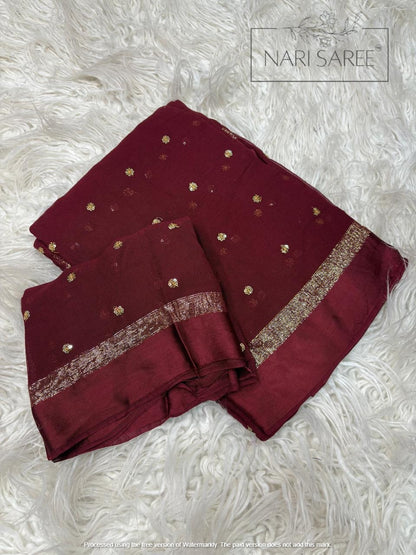 Suhani -  (Zari Charm) Elegant Maroon Saree with Golden Butti Work
