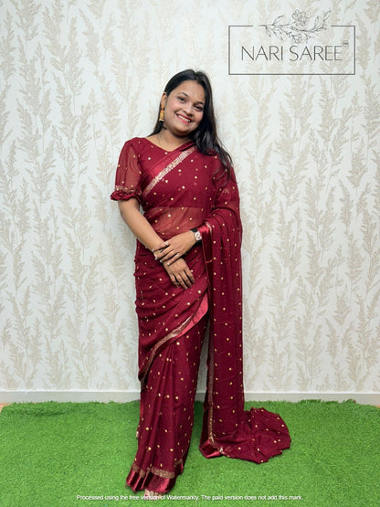 Suhani -  (Zari Charm) Elegant Maroon Saree with Golden Butti Work