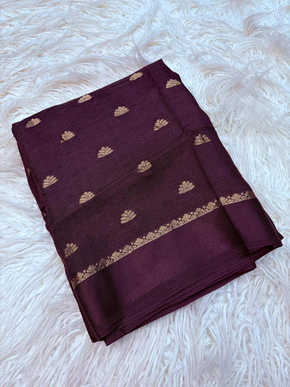 Zari Blossom Dark Brown Silk Saree