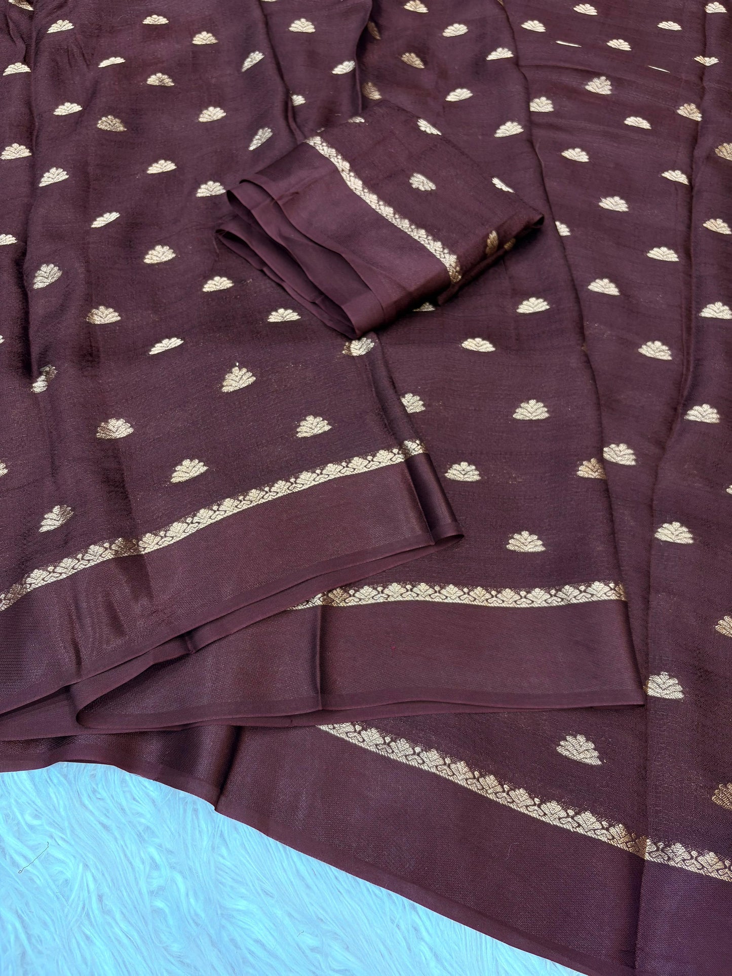 Zari Blossom Dark Brown Silk Saree
