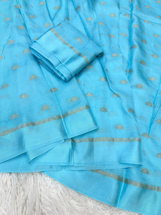 Zari Blossom Sky Color Silk Saree