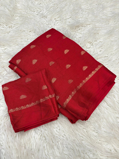 Zari Blossom Red Color Silk Saree