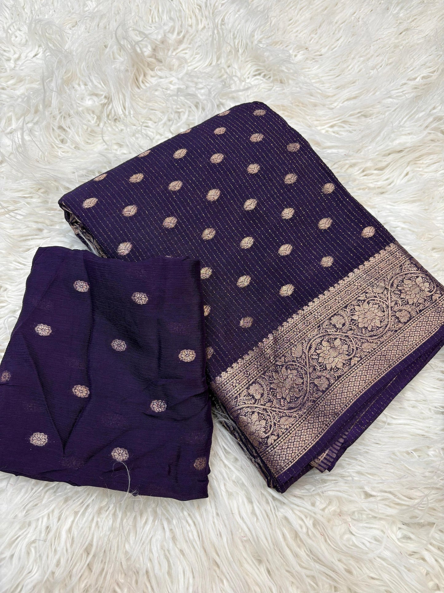 Gulnaz Royal Purple Chitt Pallu Chinon Silk Saree