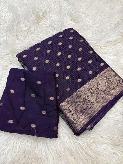 Gulnaz Royal Purple Chitt Pallu Chinon Silk Saree