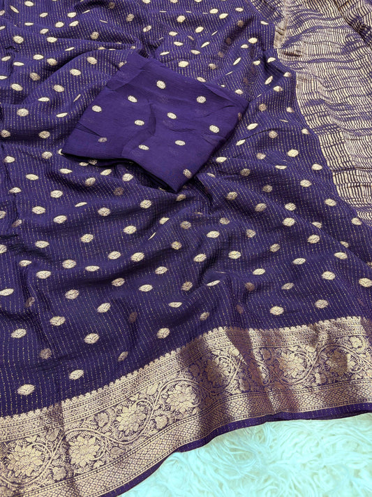 Gulnaz Royal Purple Chitt Pallu Chinon Silk Saree