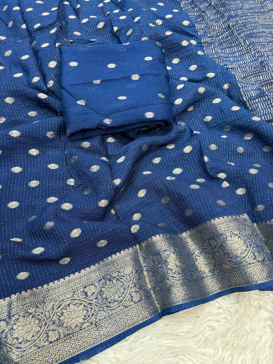 Gulnaz More Peach Chitt Pallu Chinon Silk Saree