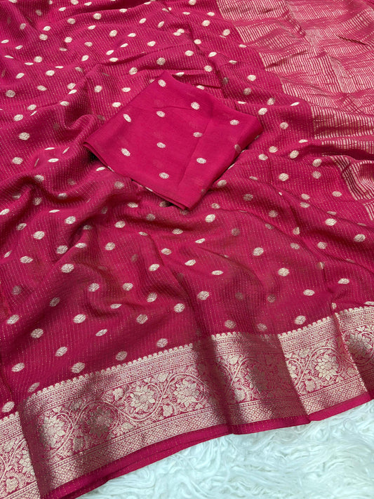 Gulnaz Maharani Chitt Pallu Chinon Silk Saree