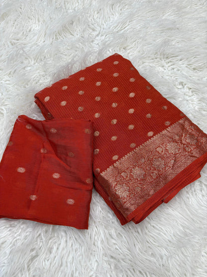 Gulnaz Rust Chitt Pallu Chinon Silk Saree