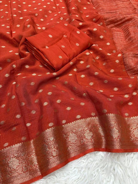Gulnaz Rust Chitt Pallu Chinon Silk Saree