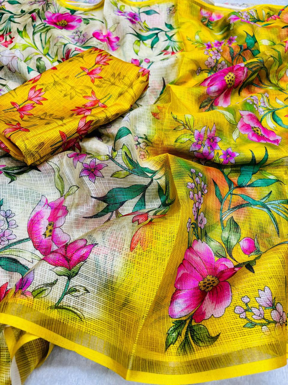 Flora Fest Yellow Designer Saree