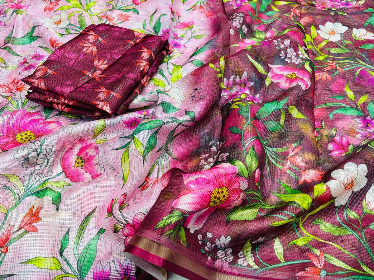 Flora Ana Rani Flora Fest Rani Designer Saree – Nari Saree