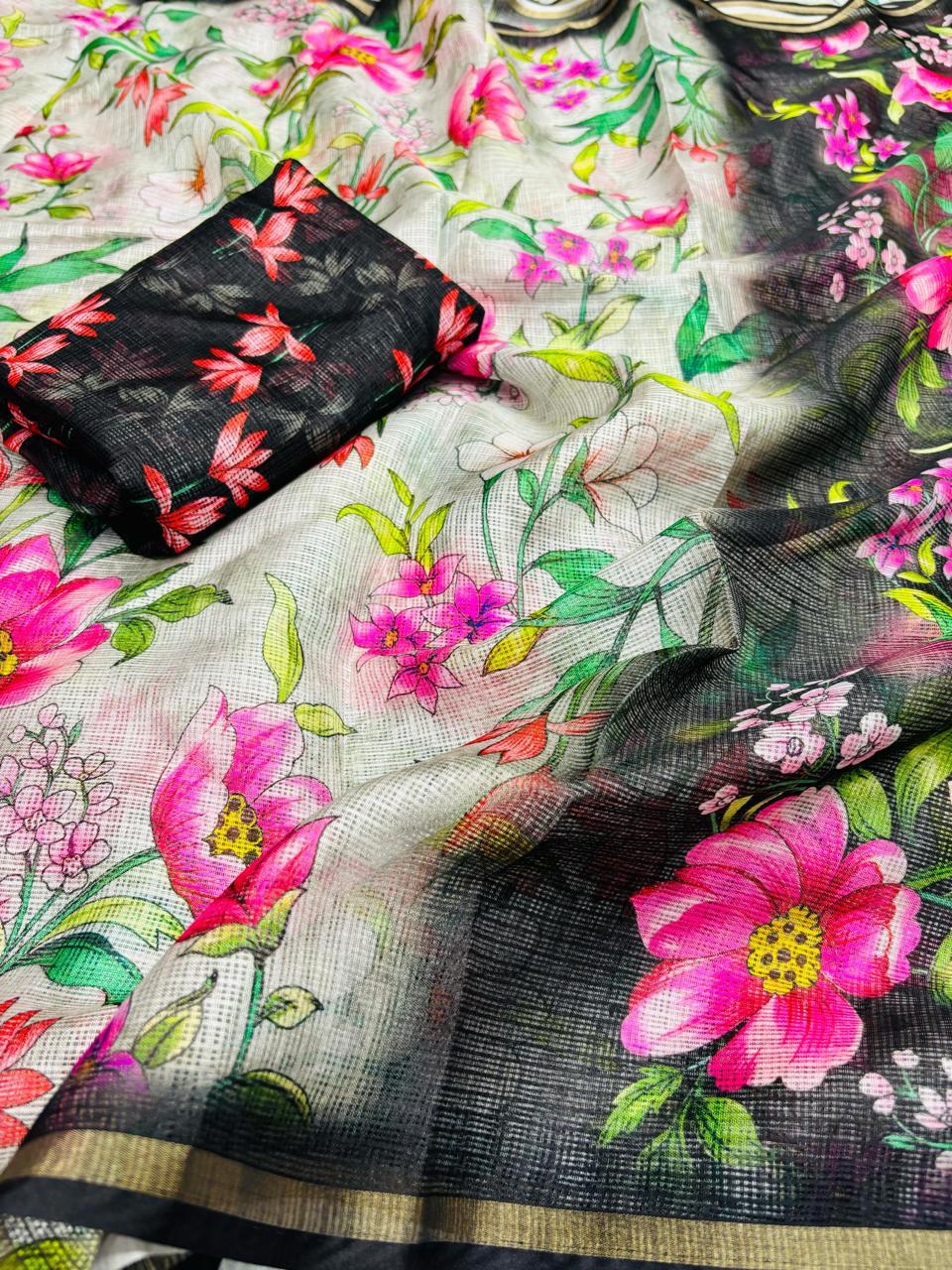 Flora Fest Black Designer Saree