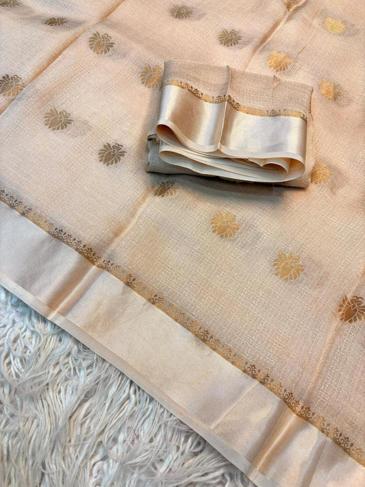 Pearl Cream Aura Zari Weave Saree