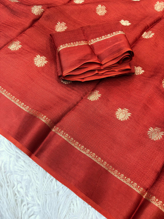 Rust Aura Zari Weave Saree