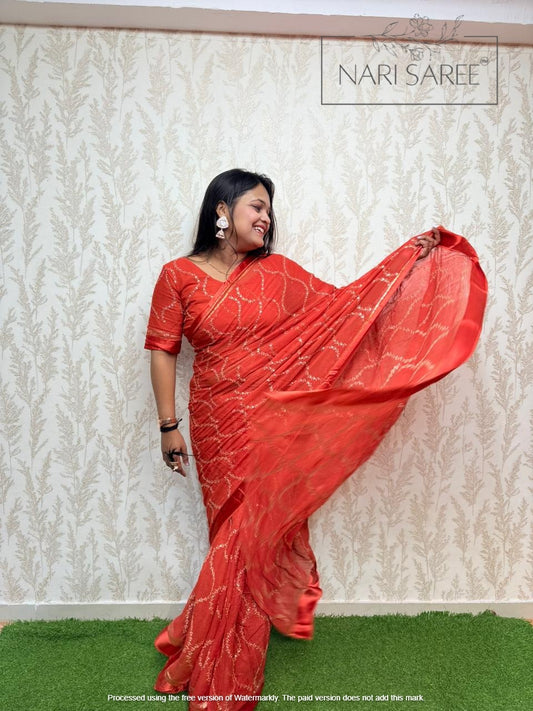 Saanvi - Orange Dream Sequin Saree