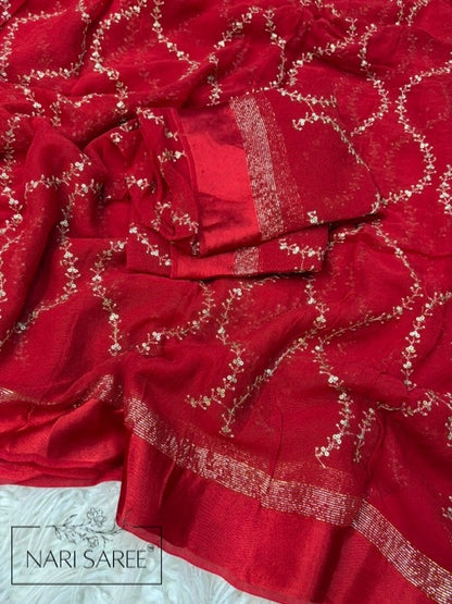 Saanvi - Red Sequin Saree