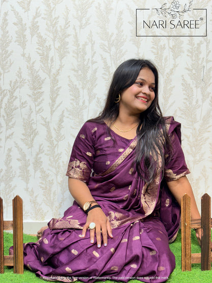 Rajasi - Plum Banarasi Silk Saree with Peacock Zari Border