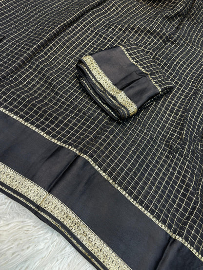 Ruby Rivaaz – Elegant Black Checked Saree