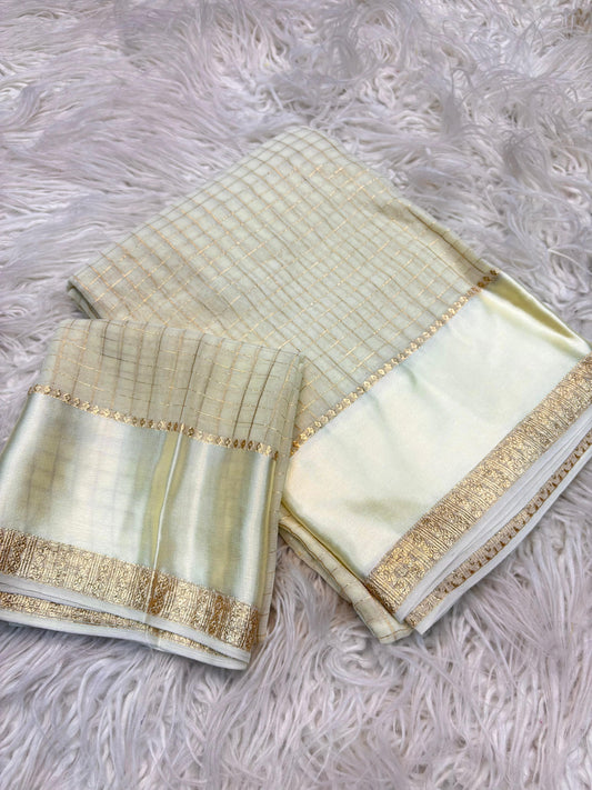 Ruby Rivaaz – Elegant Off White Color Checked Saree