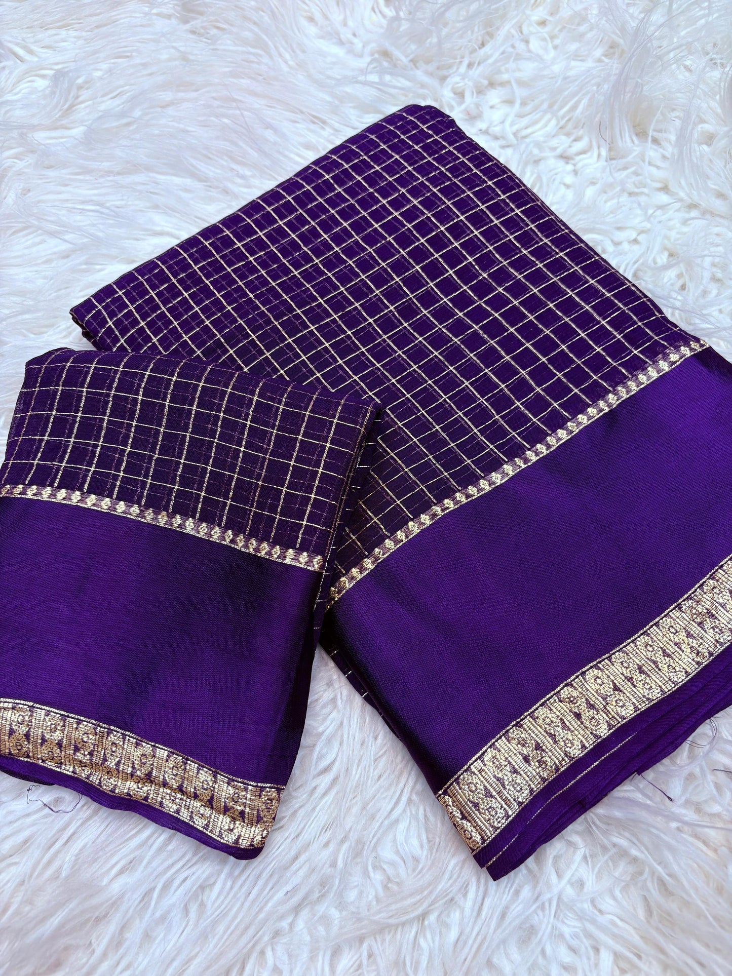 Ruby Rivaaz – Elegant Royal Purple Checked Saree