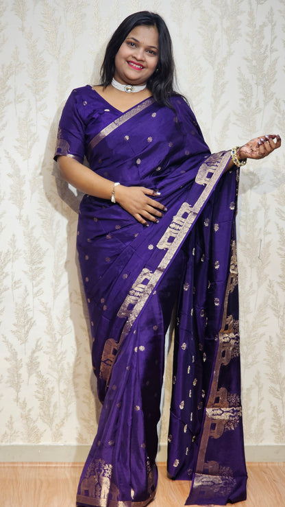 Indrani - Heritage Elephant Motif  Royal Purple Saree